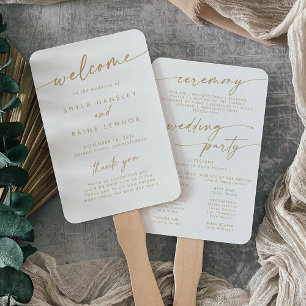 Boho Chic Gold and White Wedding Program Hand Fan
