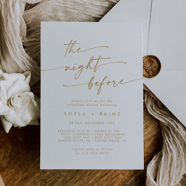 Boho Chic Gold et White Rehearsal Invitations (Créateur téléchargé)