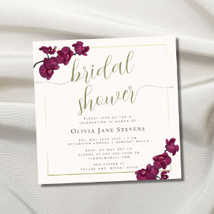 Boho Chic Gold Frame Purple Orchids Bridal Shower Invitation