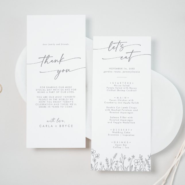 Boho Chic Gray Wildflower Thank You and Wedding Menu (Creator Uploaded)