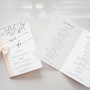 Boho Chic Gray Wildflower We Do Folded Wedding Program