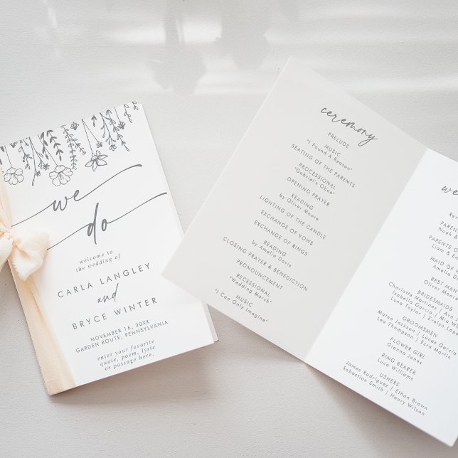 Boho Chic Gray Wildflower We Do Folded Wedding Program (Creator Uploaded)