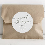 Boho Chic Green and White A Sweet Thank You Favour Classic Round Sticker<br><div class="desc">This boho chic green and white a sweet thank you favour classic round sticker is perfect for a minimalist wedding. The neutral olive sage green and white modern bohemian design features simple rustic calligraphy with a unique yet classic style.

Personalize your favour stickers with your names and wedding date.</div>