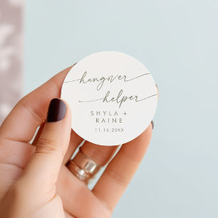 Boho Chic Green and White Hangover Helper Favour Classic Round Sticker