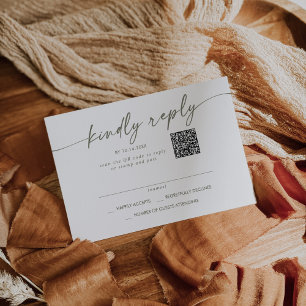 Boho Chic Green and White Mail In and QR Code RSVP Card