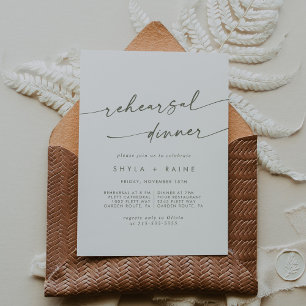Boho Chic Green and White Wedding Rehearsal Dinner Invitation