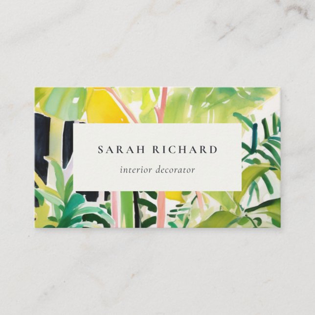Boho Chic Green Tropical Leafy Foliage Botanical Business Card (Front)