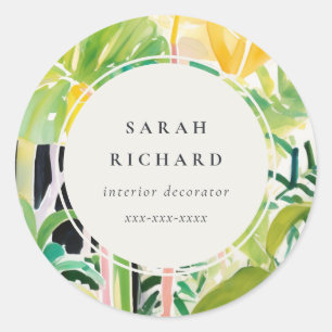 Boho Chic Green Tropical Leafy Foliage Botanical Classic Round Sticker