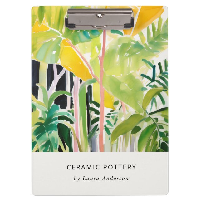 Boho Chic Green Tropical Leafy Foliage Botanical Clipboard (Front)