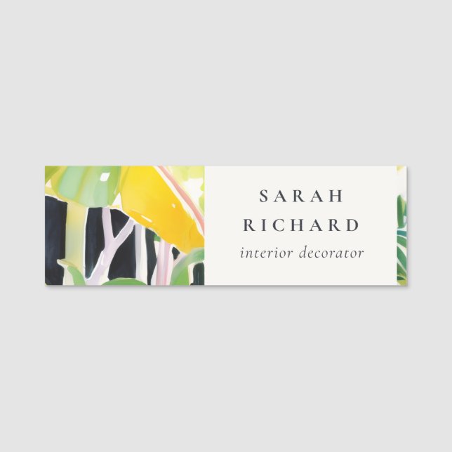 Boho Chic Green Tropical Leafy Foliage Botanical Name Tag (Front)