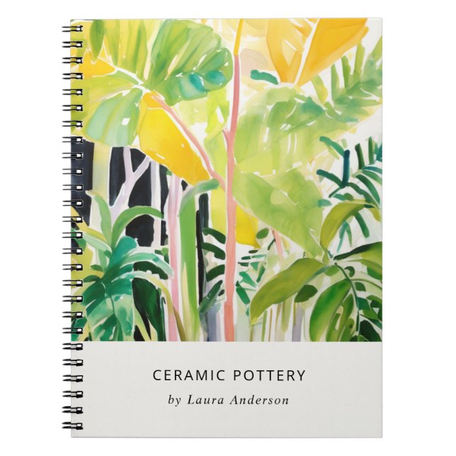 Boho Chic Green Tropical Leafy Foliage Botanical Notebook (Front)