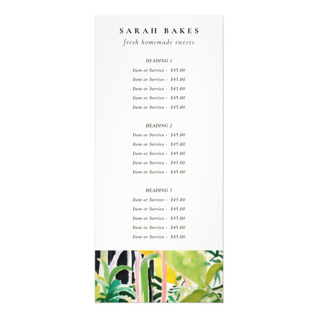 Boho Chic Green Tropical Leafy Foliage Botanical Rack Card (Back)
