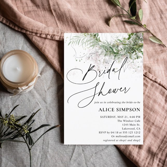 Boho Chic Greenery Script Bridal Shower Invitation (Creator Uploaded)