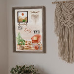 Boho Chic Home Scene Quote Enjoy Every Moment Post Poster<br><div class="desc">Bohemian home decor scene featuring a mid-century modern armchair with pillows and your favourite slippers,  a few plants and a rug with a picture on the wall and a macrame hanging.  Boho chic "Enjoy Every Moment" editable quote / saying.  Composite design by Holiday Hearts Designs.</div>