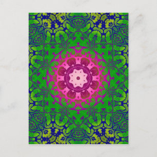Boho Chic kaleidoscope Yoga Fuschia green mandala Postcard
