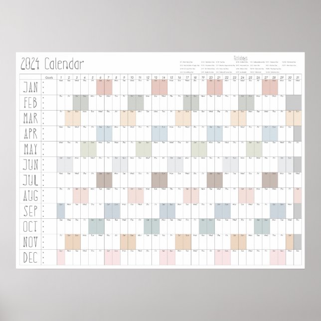 Boho Chic Large 2024 Wall Calendar (Horizontal) Poster (Front)