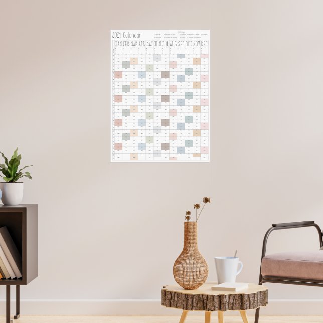 Boho Chic Large 2024 Wall Calendar (Vertical) Poster (Living Room 3)