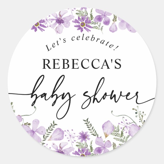 Boho Chic Lavender Baby Shower Round Envelope Seal (Front)