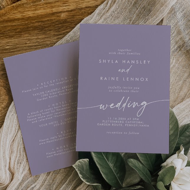 Boho Chic Lavender Plum Front and Back Wedding Invitation (Creator Uploaded)