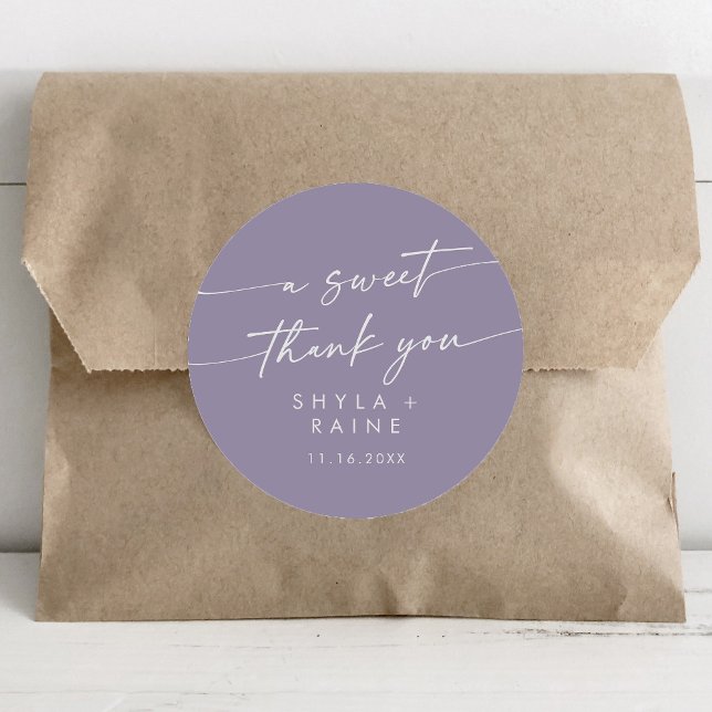 Boho Chic Lavender Purple A Sweet Thank You Favour Classic Round Sticker (Creator Uploaded)