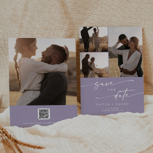 Boho Chic Lavender Purple Multi Photo QR Code Save The Date
