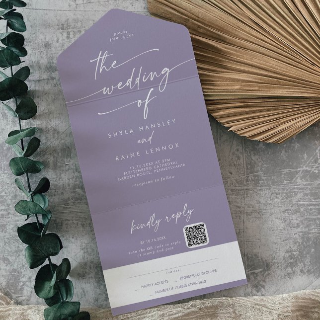 Boho Chic Lavender Purple QR Code Mail In Wedding All In One Invitation (Creator Uploaded)
