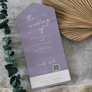 Boho Chic Lavender Purple QR Code Mail In Wedding All In One Invitation