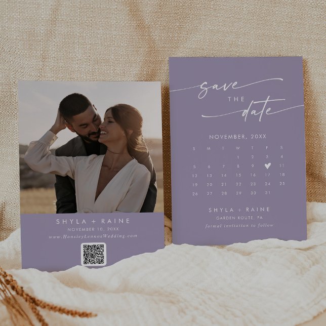 Boho Chic Lavender Purple QR Code Photo Calendar Save The Date (Creator Uploaded)