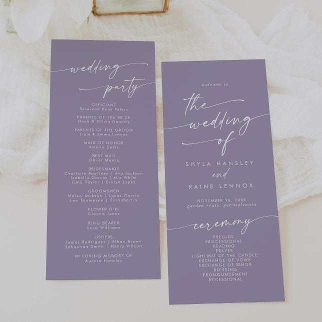 Boho Chic Lavender Purple Tea Length Wedding Program (Creator Uploaded)