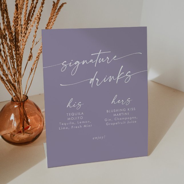 Boho Chic Lavender Purple Wedding Signature Drinks Pedestal Sign (Creator Uploaded)