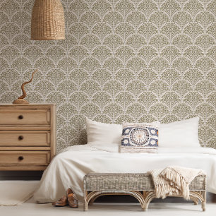 Boho Chic Leaf Scallop 2 - Asparagus green Wallpaper