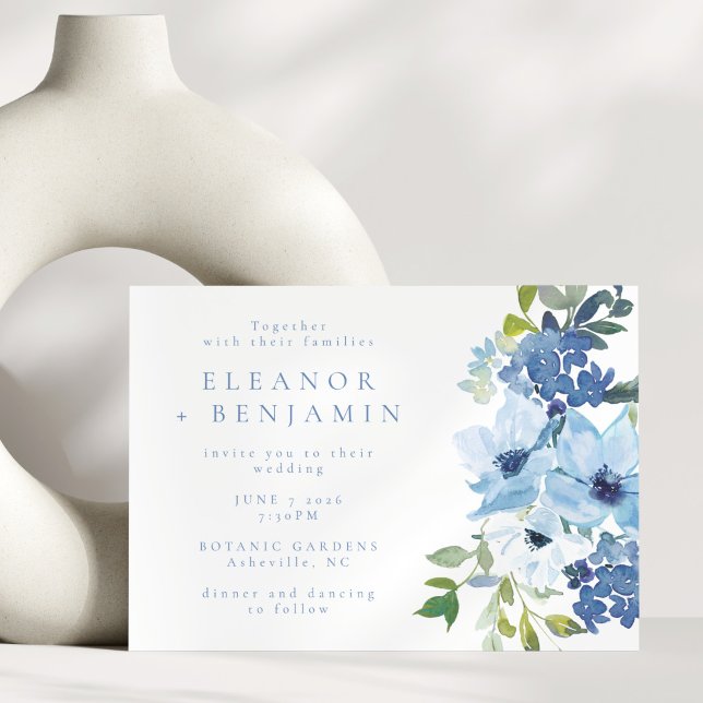 Boho Chic Light Blue Watercolor Floral Wedding Invitation (Creator Uploaded)