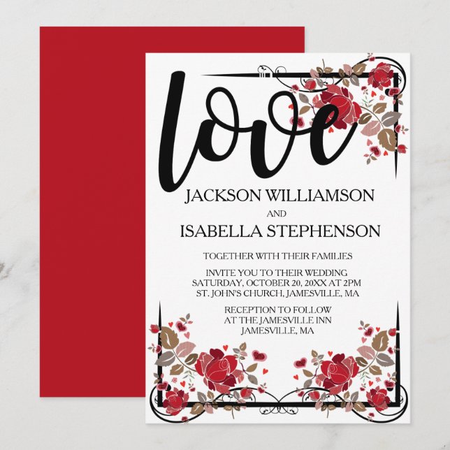 Boho Chic Love et Faire-part de mariage Rose (Devant / Derrière)