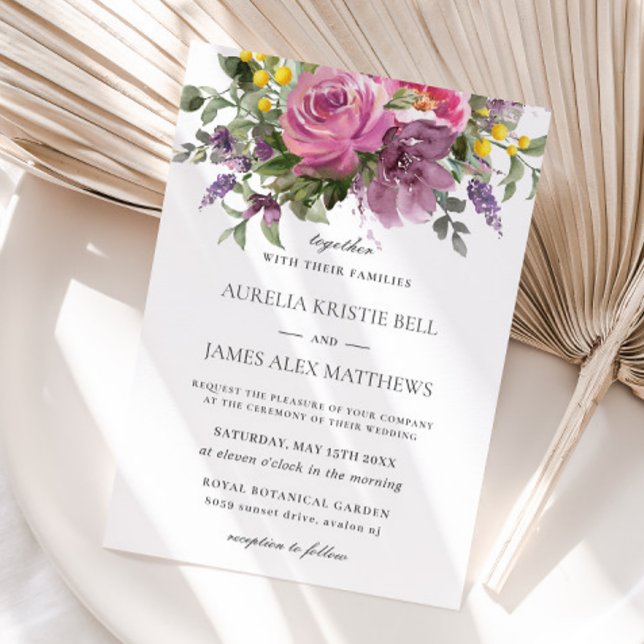 Boho Chic Magenta Pink Purple Mauve Floral Wedding Invitation (Creator Uploaded)