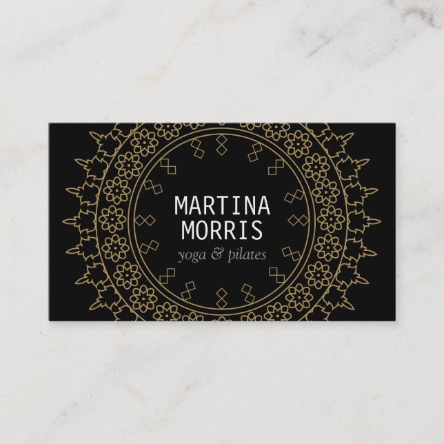 Boho Chic Mandala Black/Gold Business Card (Front)