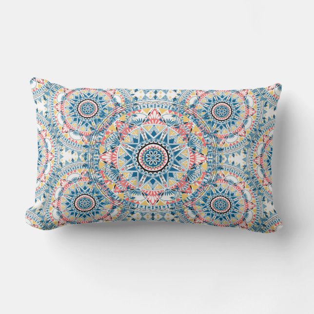 Boho Chic Mandala Pattern Accent Lumbar Pillow (Front)