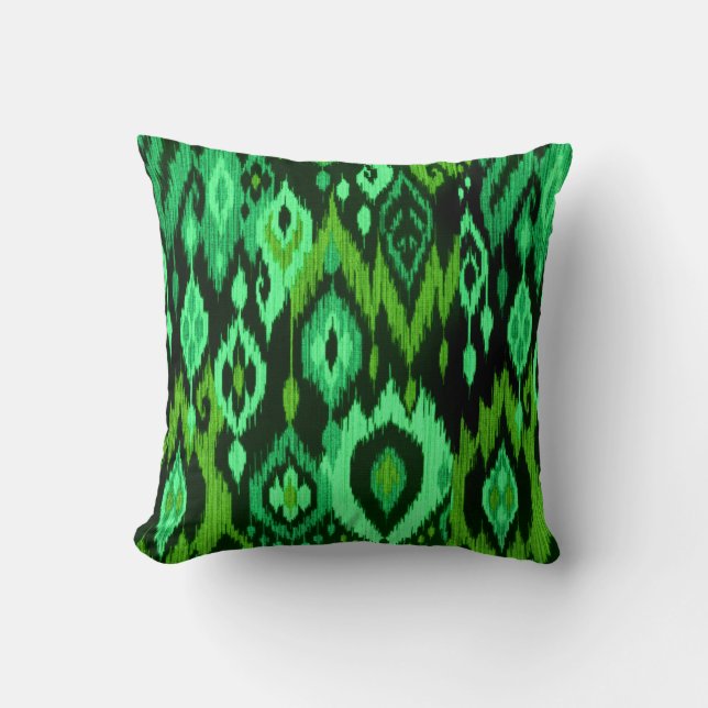 Boho Chic mint emerald green Ikat Tribal Tapestry Throw Pillow (Front)