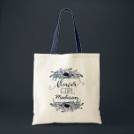 Boho Chic Mint & Navy Floral Wedding Flower Girl Tote Bag<br><div class="desc">Boho Chic Mint & Navy Floral & Feathers With Curly Tail & Stripe Hand Lettered Fonts Wedding Personalized Flower Girl Tote Bag. Check my shop to see the entire wedding suite for this design!</div>