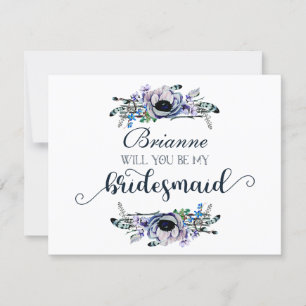 Boho Chic Mint & Navy Will You Be My Bridesmaid Invitation