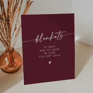 Boho Chic Modern Burgundy Red Blanket Wedding Pedestal Sign