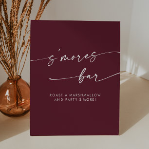 Boho Chic Modern Burgundy Red Smores Wedding Pedestal Sign