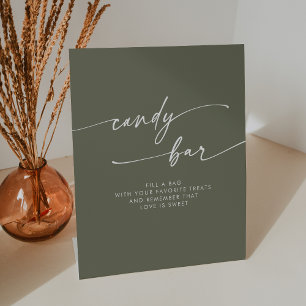 Boho Chic Modern Olive Green Candy Bar Wedding Pedestal Sign