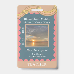 Boho Chic Modern Rainbow Custom Teacher ID Badge