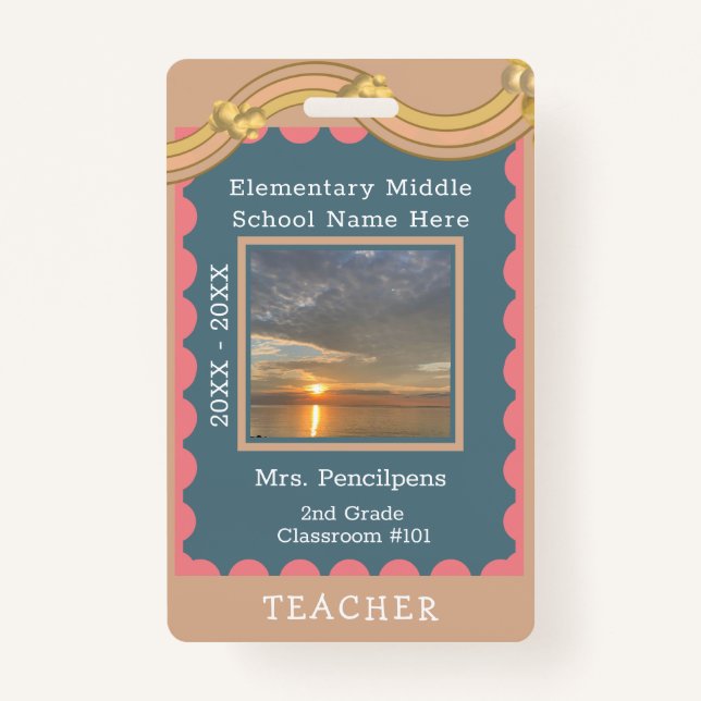 Boho Chic Modern Rainbow Custom Teacher ID Badge (Front)