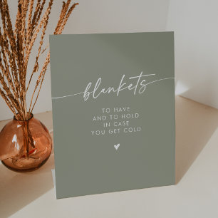Boho Chic Modern Sage Green Blanket Wedding Pedestal Sign