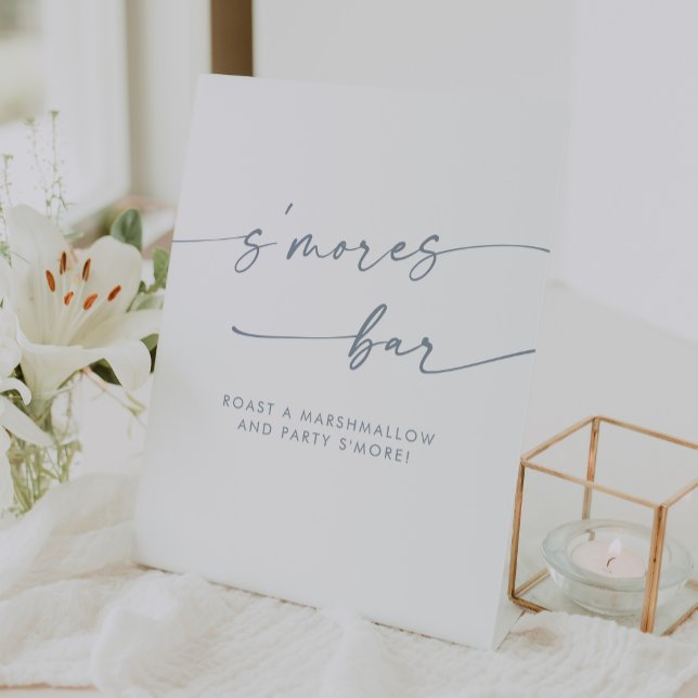 Boho Chic Modern Slate Blue Smores Wedding Pedestal Sign (Boho Chic Modern Slate Blue Smores Wedding Pedestal Sign)