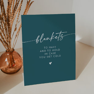 Boho Chic Modern Teal Blue Blanket Wedding Pedestal Sign