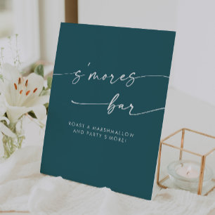 Boho Chic Modern Teal Blue Smores Wedding Pedestal Sign