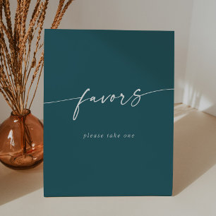 Boho Chic Modern Teal Blue Wedding Favours Pedestal Sign