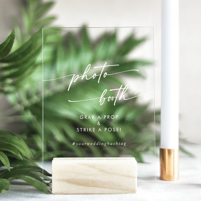 Boho Chic Modern White Clear Wedding Photo Booth Acrylic Sign (Creator Uploaded)